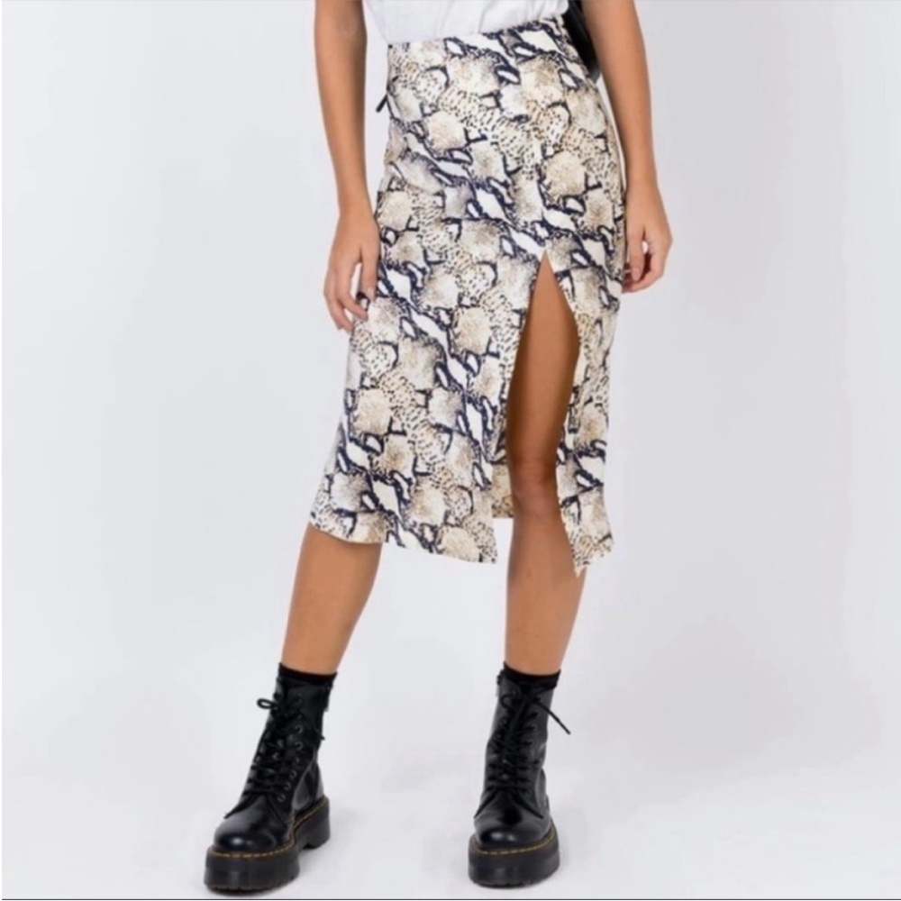 Princess Polly Verona Neutral Snake-Print Midi Skirt with Front Slit